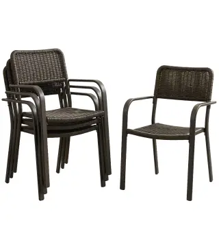 Juego de 4 Sillas de Jardín Exterior Apilables con Reposabrazos Respaldo y Marco de Acero 55x60x83 cm Marrón Oscuro