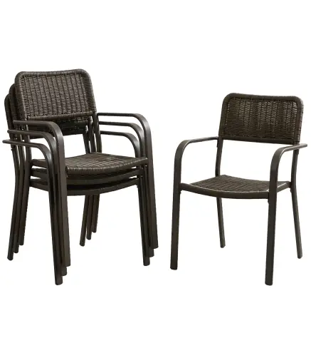 Juego de 4 Sillas de Jardín Exterior Apilables con Reposabrazos Respaldo y Marco de Acero 55x60x83 cm Marrón Oscuro