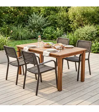 Juego de 4 Sillas de Jardín Exterior Apilables con Reposabrazos Respaldo y Marco de Acero 55x60x83 cm Marrón Oscuro