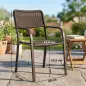 Juego de 4 Sillas de Jardín Exterior Apilables con Reposabrazos Respaldo y Marco de Acero 55x60x83 cm Marrón Oscuro