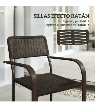Juego de 4 Sillas de Jardín Exterior Apilables con Reposabrazos Respaldo y Marco de Acero 55x60x83 cm Marrón Oscuro
