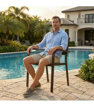 Juego de 4 Sillas de Jardín Exterior Apilables con Reposabrazos Respaldo y Marco de Acero 55x60x83 cm Marrón Oscuro