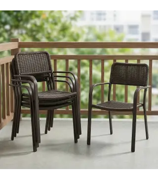 Juego de 4 Sillas de Jardín Exterior Apilables con Reposabrazos Respaldo y Marco de Acero 55x60x83 cm Marrón Oscuro