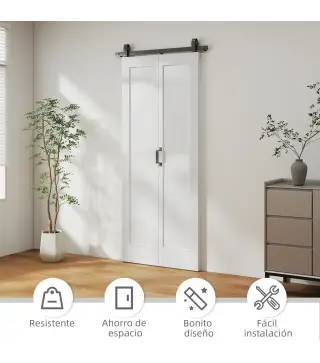 Puerta Plegable Corredera con Herrajes Acabado Personalizable Tirador Fácil Montaje 90x210 cm Blanco