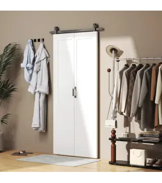 Puerta Plegable Corredera con Herrajes Acabado Personalizable Tirador Fácil Montaje 90x210 cm Blanco