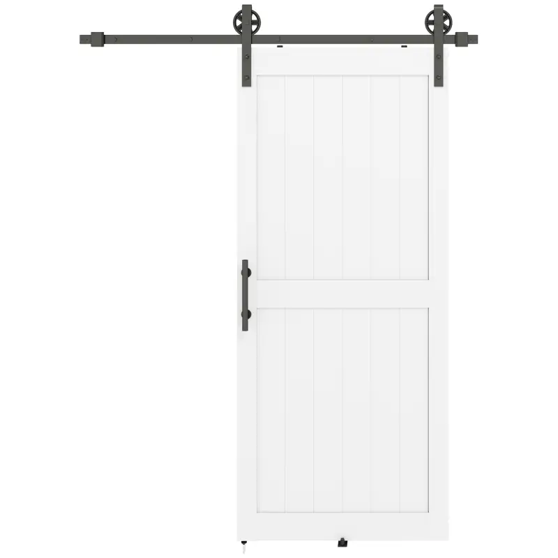 Puerta Corredera de Granero con Herrajes Manija Rodillo y Guía de Suelo Mejorados para Baño Salón 91,5x213,4 cm Blanco Puerta Corredera de Granero con Herrajes Manija Rodillo y Guía de Suelo Mejorados para Baño Salón 91,5x213,4 cm Blanco