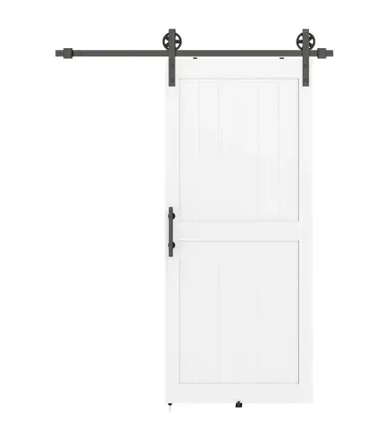 Puerta Corredera de Granero con Herrajes Manija Rodillo y Guía de Suelo Mejorados para Baño Salón 91,5x213,4 cm Blanco