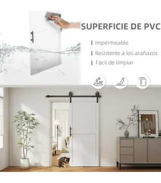 Puerta Corredera de Granero con Herrajes Manija Rodillo y Guía de Suelo Mejorados para Baño Salón 91,5x213,4 cm Blanco