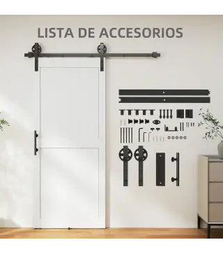 Puerta Corredera de Granero con Herrajes Manija Rodillo y Guía de Suelo Mejorados para Baño Salón 91,5x213,4 cm Blanco