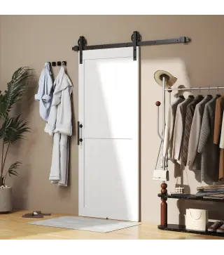 Puerta Corredera de Granero con Herrajes Manija Rodillo y Guía de Suelo Mejorados para Baño Salón 91,5x213,4 cm Blanco