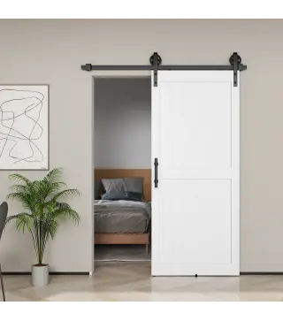 Puerta Corredera de Granero con Herrajes Manija Rodillo y Guía de Suelo Mejorados para Baño Salón 91,5x213,4 cm Blanco
