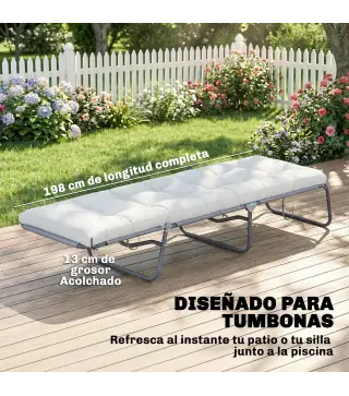 Cojín para Banco Exterior con Correas de Sujeción Protección UV50+ Rebote Lento Interior Exterior 198x65x13 cm Crema