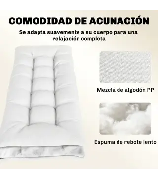 Cojín para Banco Exterior con Correas de Sujeción Protección UV50+ Rebote Lento Interior Exterior 198x65x13 cm Crema