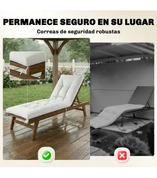 Cojín para Banco Exterior con Correas de Sujeción Protección UV50+ Rebote Lento Interior Exterior 198x65x13 cm Crema