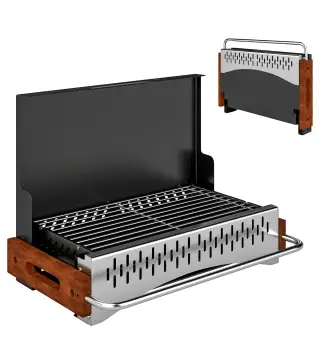 Barbacoa de Carbón Plegable Barbacoa Portátil 50,5x34x33 cm con Bandeja de Carbón Extraíble para Camping Picnic Negro