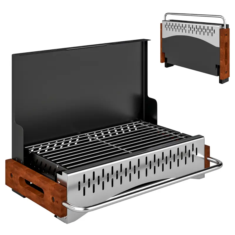 Barbacoa de Carbón Plegable Barbacoa Portátil 50,5x34x33 cm con Bandeja de Carbón Extraíble para Camping Picnic Negro