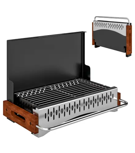 Barbacoa de Carbón Plegable Barbacoa Portátil 50,5x34x33 cm con Bandeja de Carbón Extraíble para Camping Picnic Negro