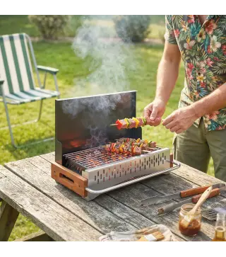 Barbacoa de Carbón Plegable Barbacoa Portátil 50,5x34x33 cm con Bandeja de Carbón Extraíble para Camping Picnic Negro