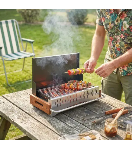 Barbacoa de Carbón Plegable Barbacoa Portátil 50,5x34x33 cm con Bandeja de Carbón Extraíble para Camping Picnic Negro