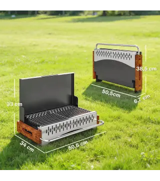 Barbacoa de Carbón Plegable Barbacoa Portátil 50,5x34x33 cm con Bandeja de Carbón Extraíble para Camping Picnic Negro