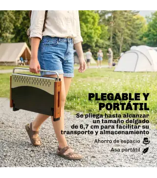 Barbacoa de Carbón Plegable Barbacoa Portátil 50,5x34x33 cm con Bandeja de Carbón Extraíble para Camping Picnic Negro