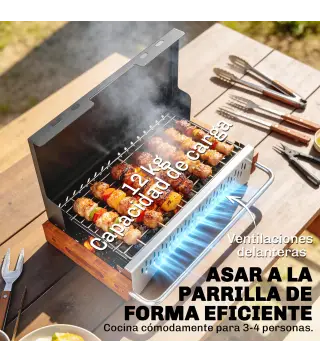 Barbacoa de Carbón Plegable Barbacoa Portátil 50,5x34x33 cm con Bandeja de Carbón Extraíble para Camping Picnic Negro