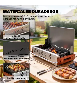 Barbacoa de Carbón Plegable Barbacoa Portátil 50,5x34x33 cm con Bandeja de Carbón Extraíble para Camping Picnic Negro