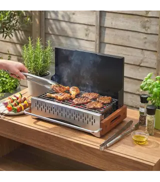 Barbacoa de Carbón Plegable Barbacoa Portátil 50,5x34x33 cm con Bandeja de Carbón Extraíble para Camping Picnic Negro