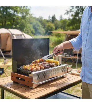 Barbacoa de Carbón Plegable Barbacoa Portátil 50,5x34x33 cm con Bandeja de Carbón Extraíble para Camping Picnic Negro