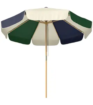 Sombrilla Terraza Exterior Ø2,3 m con Marco de Efecto Madera Polea con Cuerda Dosel Bicolor UPF30+ Verde Oscuro