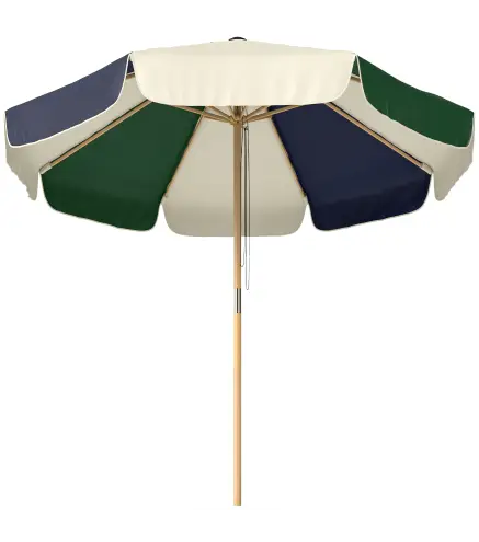 Sombrilla Terraza Exterior Ø2,3 m con Marco de Efecto Madera Polea con Cuerda Dosel Bicolor UPF30+ Verde Oscuro