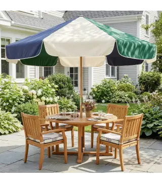 Sombrilla Terraza Exterior Ø2,3 m con Marco de Efecto Madera Polea con Cuerda Dosel Bicolor UPF30+ Verde Oscuro