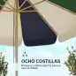 Sombrilla Terraza Exterior Ø2,3 m con Marco de Efecto Madera Polea con Cuerda Dosel Bicolor UPF30+ Verde Oscuro