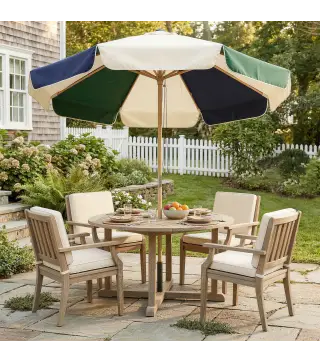 Sombrilla Terraza Exterior Ø2,3 m con Marco de Efecto Madera Polea con Cuerda Dosel Bicolor UPF30+ Verde Oscuro