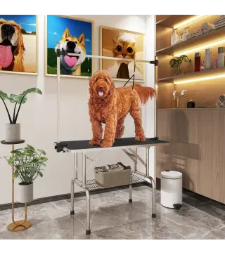 Mesa de Peluquería para Mascotas Mesa de Aseo Plegable con Estante de Almacenamiento Altura Ajustable 20-80 cm 107x60x170 cm Neg