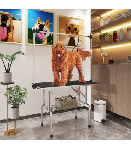Mesa de Peluquería para Mascotas Mesa de Aseo Plegable con Estante de Almacenamiento Altura Ajustable 20-80 cm 107x60x170 cm Neg