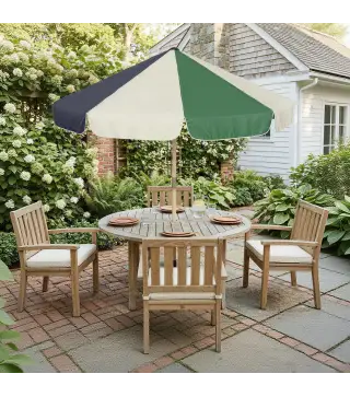 Sombrilla Terraza Exterior Ø2,3 m con Marco de Efecto Madera Polea con Cuerda Dosel Bicolor UPF30+ Verde Oscuro