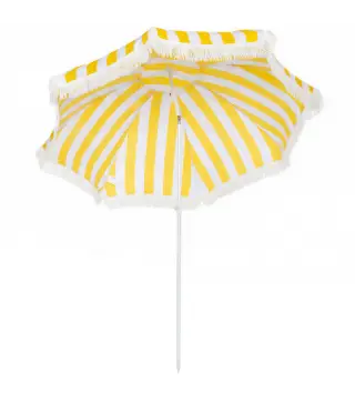 Sombrilla de Playa con Flecos Ø180 cm Sombrilla de Terraza Exterior Altura Ajustable Inclinación 30° Amarillo y Blanco