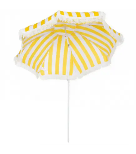 Sombrilla de Playa con Flecos Ø180 cm Sombrilla de Terraza Exterior Altura Ajustable Inclinación 30° Amarillo y Blanco