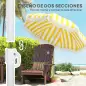 Sombrilla de Playa con Flecos Ø180 cm Sombrilla de Terraza Exterior Altura Ajustable Inclinación 30° Amarillo y Blanco