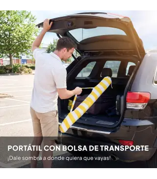 Sombrilla de Playa con Flecos Ø180 cm Sombrilla de Terraza Exterior Altura Ajustable Inclinación 30° Amarillo y Blanco