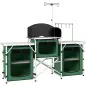 Mueble de Cocina para Camping Plegable con 3 Mesas 4 Ganchos Poste de Luz y Bolsa de Transporte 172x48x130 cm Verde