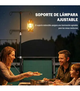 Mueble de Cocina para Camping Plegable con 3 Mesas 4 Ganchos Poste de Luz y Bolsa de Transporte 172x48x130 cm Verde