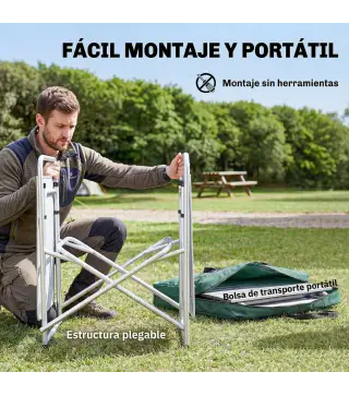 Mueble de Cocina para Camping Plegable con 3 Mesas 4 Ganchos Poste de Luz y Bolsa de Transporte 172x48x130 cm Verde