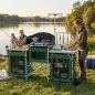 Mueble de Cocina para Camping Plegable con 3 Mesas 4 Ganchos Poste de Luz y Bolsa de Transporte 172x48x130 cm Verde