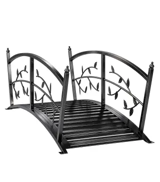 Puente de Jardín Metálico 1,2 m Puente Decorativo para Estanques con Barandillas de Seguridad y Diseño de Hojas Negro