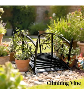 Puente de Jardín Metálico 1,2 m Puente Decorativo para Estanques con Barandillas de Seguridad y Diseño de Hojas Negro