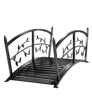 Puente de Jardín Metálico 1,2 m Puente Decorativo para Estanques con Barandillas de Seguridad y Diseño de Hojas Negro