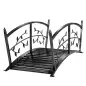 Puente de Jardín Metálico 1,2 m Puente Decorativo para Estanques con Barandillas de Seguridad y Diseño de Hojas Negro