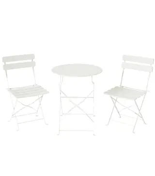 Conjunto de Jardín Plegable con 2 Sillas Plegables Mesa Redonda Estructura Metálica Electrofórica para Balcón Crema